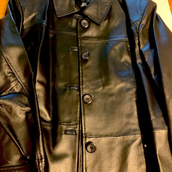 Black leather jacket worn once - Picture 2 of 4